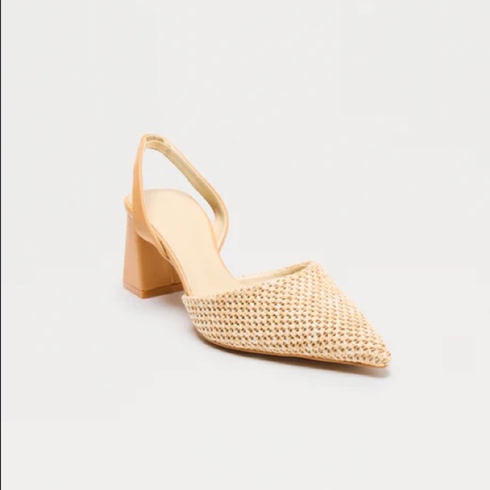 Point Toe Raffia Sling Back Heels